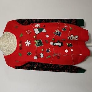 Feeling Festive Sweater Ugly Christmas Ornament Applique Size XXL Festive Party